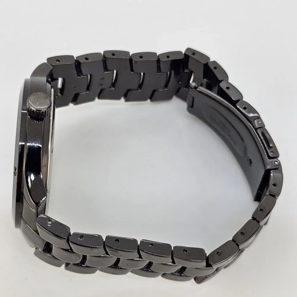 Geneva Diamond Men Quartz Watch 42MM Black Dial Bracelet Band‎ 7.75